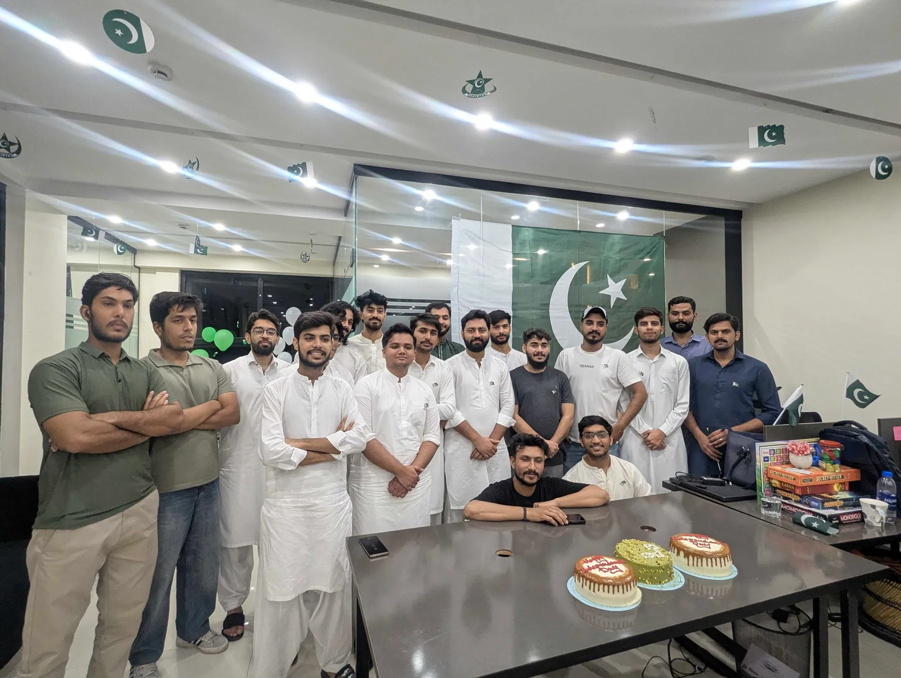 Stack Pinnacle colleagues together at an Independence Day gathering in the office